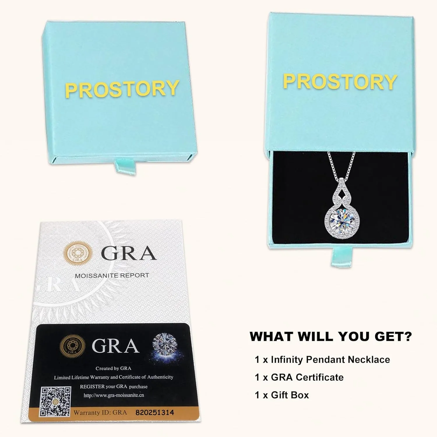 1-3CT Moissanite Infinity Pendant Necklace for Women, D Color VVS1 Clarity 925 Sterling Silver Gourd Pendant Gift for Mom Wife Birthday Wedding Jewelry