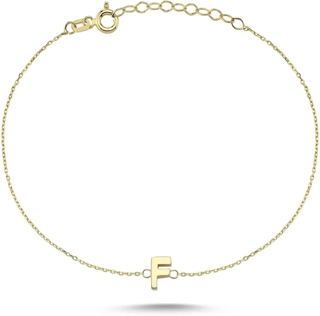 100% 14k Real Gold Alphabet Letter Bracelet - Dainty Charm Initial Hand Jewelry for Women, Girls, Mom, Daughter, Grandma | Custom Jewelry for Her Birthday, Mothers Day Gifts | 6'' to 8''