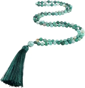 108 Beads Prayer Necklace Natural Green Stripe Onyx Stone Buddhist Buddha Meditation Bead Mala Necklace Women Men Jewelry Gifts PTPNU1617
