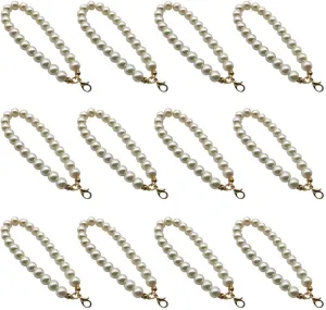 12 Pieces Pearl Beaded Lobster Clasp Key Chain Keyring Purse Bag Charm Decoration Accessory (Gold Clasp)