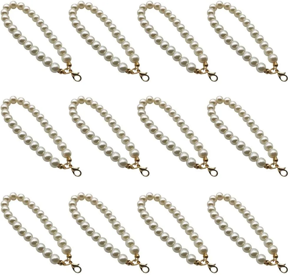 12 Pieces Pearl Beaded Lobster Clasp Key Chain Keyring Purse Bag Charm Decoration Accessory (Gold Clasp)