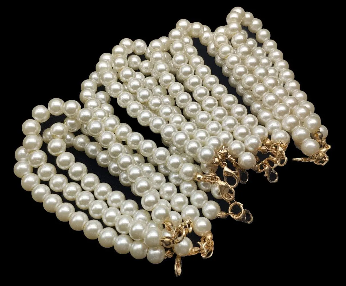12 Pieces Pearl Beaded Lobster Clasp Key Chain Keyring Purse Bag Charm Decoration Accessory (Gold Clasp)