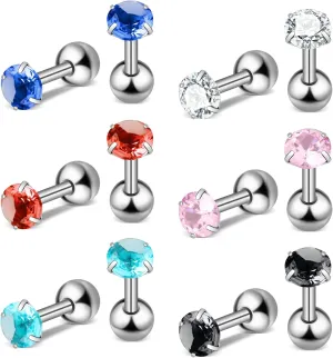 12Pcs 16G Cartilage Earrings Set - Round Ball Stud Barbell Helix CZ Inlaid Stainless Steel Tragus Piercing Jewelry 16g Surgical Steel Cartilage Earrings