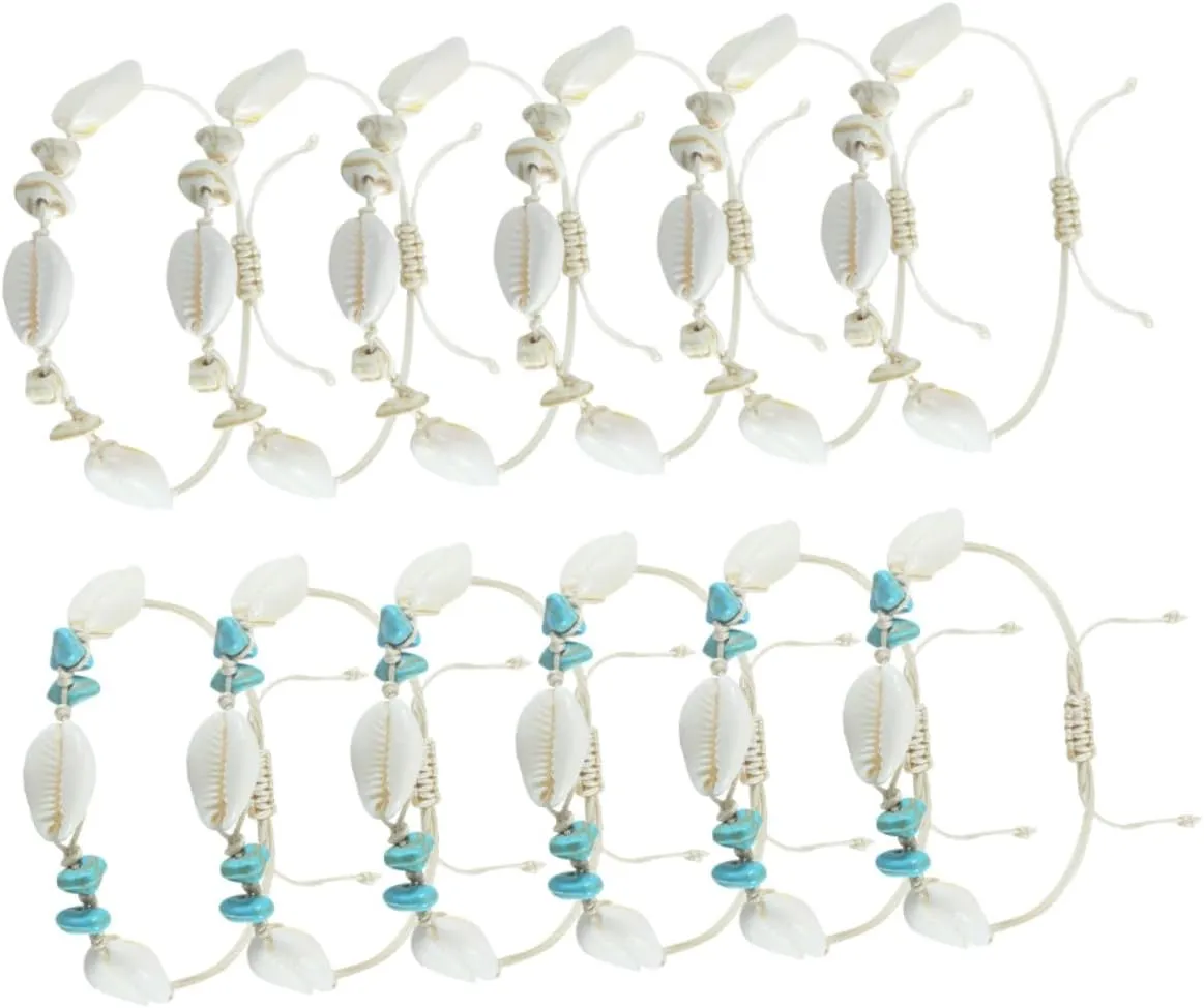 12pcs Hand Woven Adjustable Bracelet with Shell Decor Beachy Vibe Braid Wristbands for Women Birthdays and Special Occasions