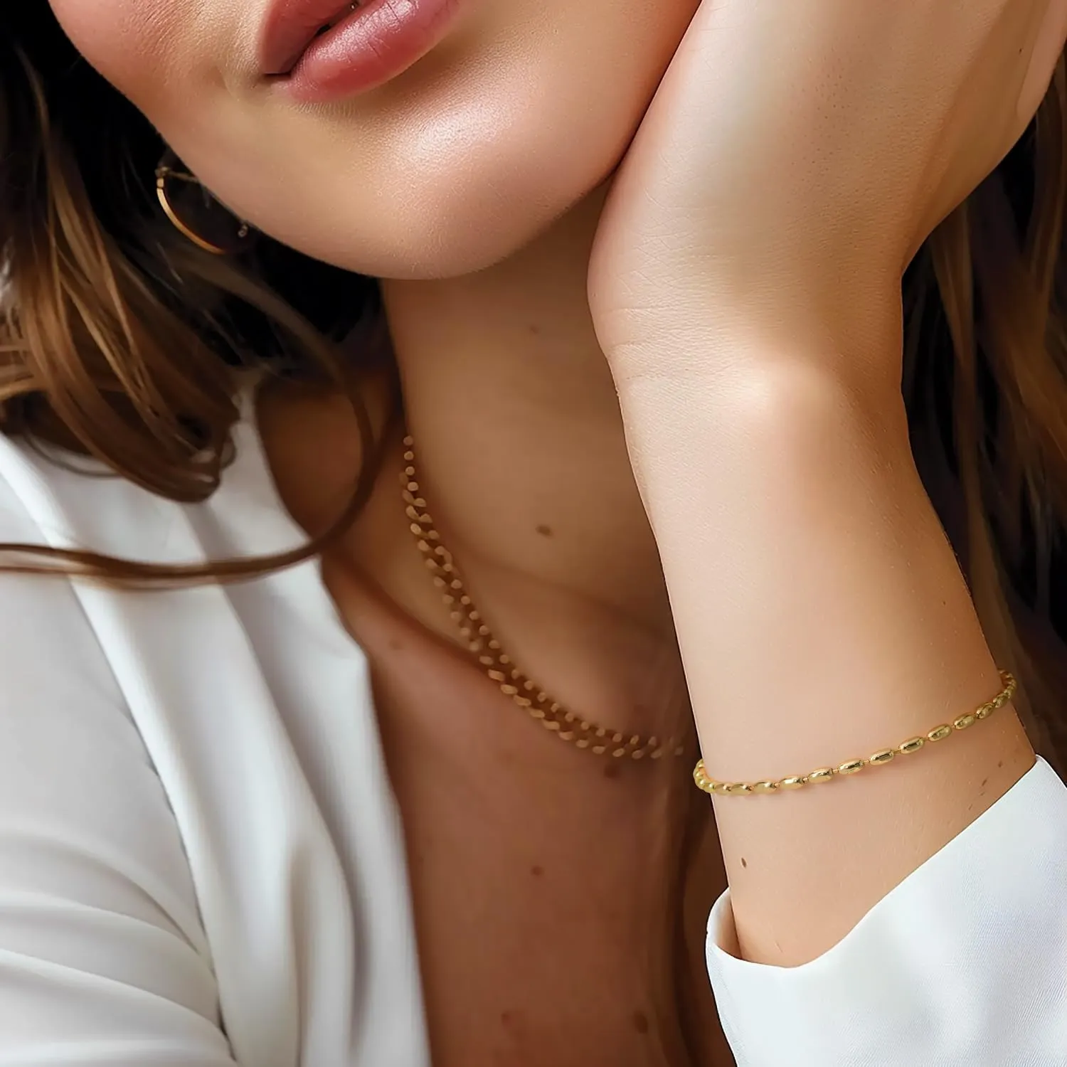 14K Gold Bracelets for Women Bracelets for Men Dainty Bead Chain Bracelet Charm Bracelet for Women Spring Ring Clasp (6.5/7/7.5/8/9 in)