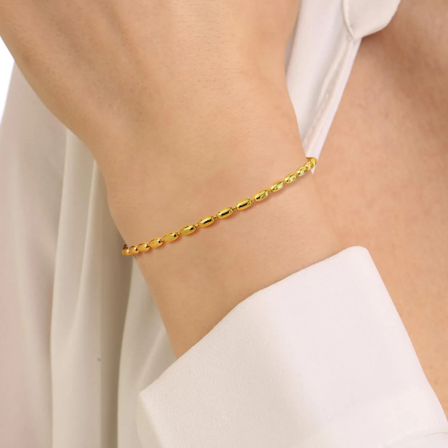 14K Gold Bracelets for Women Bracelets for Men Dainty Bead Chain Bracelet Charm Bracelet for Women Spring Ring Clasp (6.5/7/7.5/8/9 in)