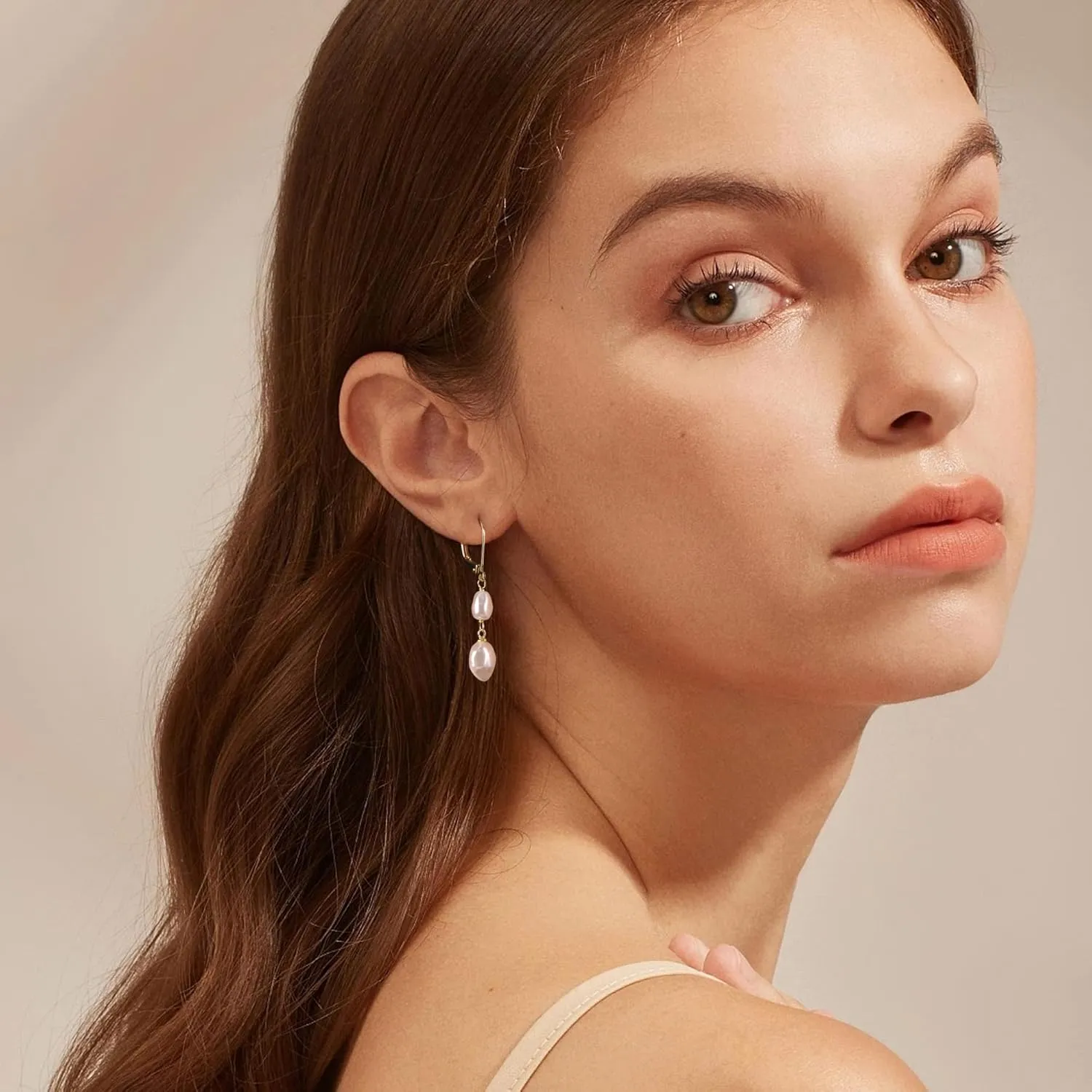14K Gold Pearl Dangle Earrings for Women925 Sterling Silver Double Pearl Drop EarringsLeverback Irregular Pearl Hypoallergenic Earrings
