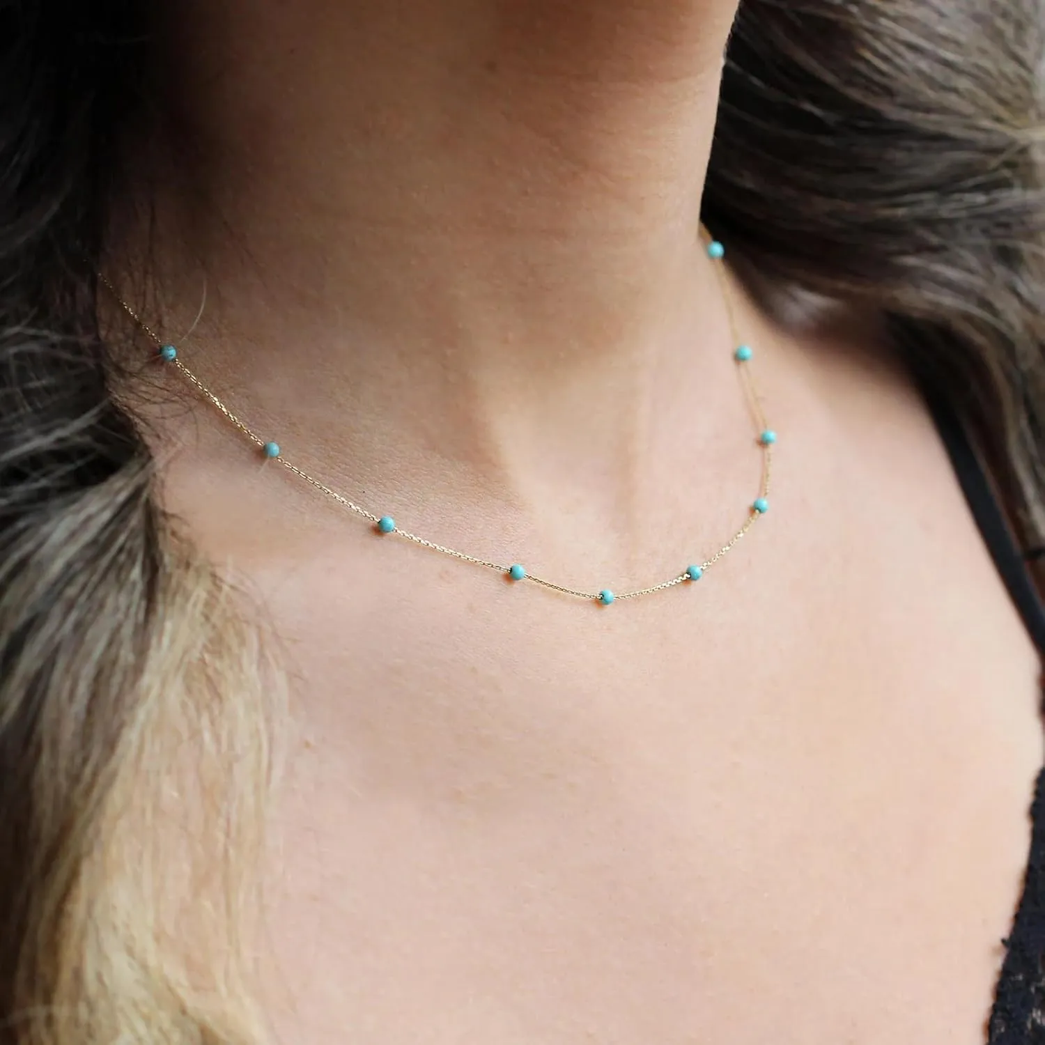 14K Gold Plated Dainty Choker Necklace,Handmade Crystal Beach Beads Necklace Chain Jewelry,Adjustable Gold Chain Delicate Fashion Choker Necklace Jewelry Gift for Women