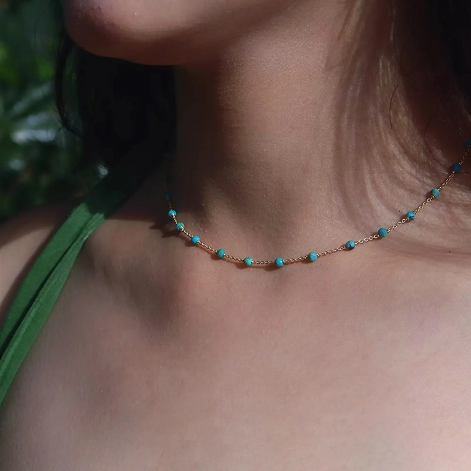 14K Gold Plated Dainty Choker Necklace,Handmade Crystal Beach Beads Necklace Chain Jewelry,Adjustable Gold Chain Delicate Fashion Choker Necklace Jewelry Gift for Women