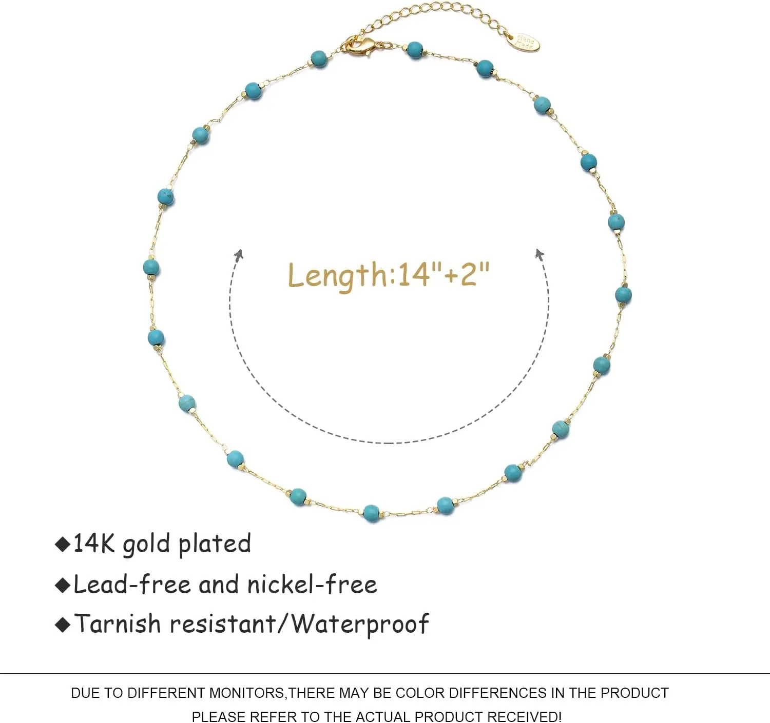 14K Gold Plated Dainty Choker Necklace,Handmade Crystal Beach Beads Necklace Chain Jewelry,Adjustable Gold Chain Delicate Fashion Choker Necklace Jewelry Gift for Women