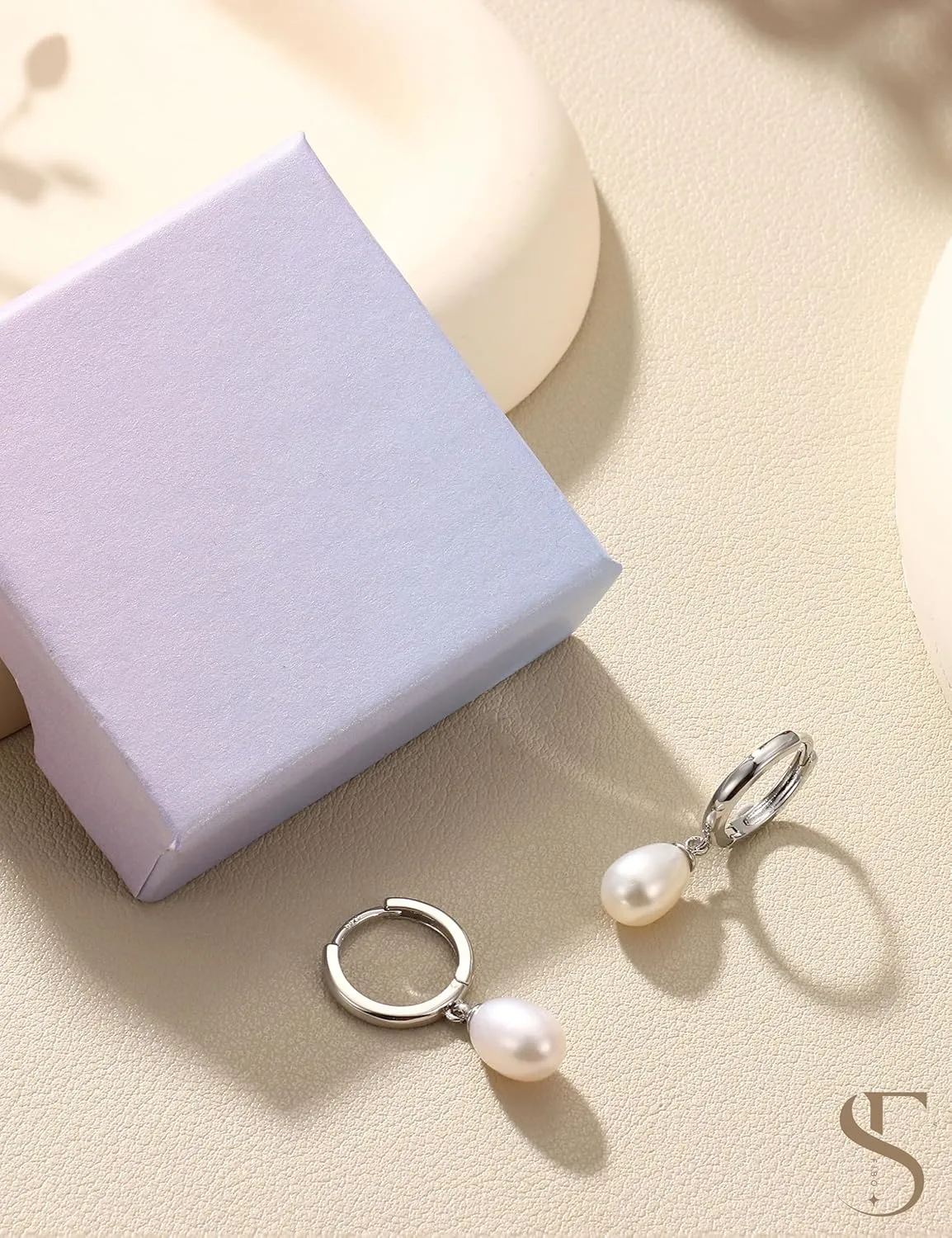 14K Gold Plated S925 Sterling Silver Drop Dangle Earrings for Women - Hypoallergenic Dainty Gold Huggie Hoop Earring CZ Heart Pearl Clam Shell Dainty Charm Drop Dangle Earrings Jewelry Gift