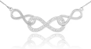 14K White Gold 1/10 Cttw Diamond Triple Interwoven Infinity Symbol Rolo Chain Necklace (J-K Color, I1-I2 Clarity) - Choice of Chain Length