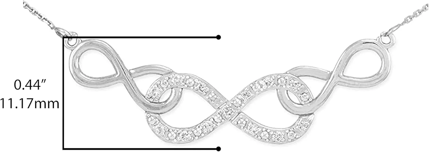 14K White Gold 1/10 Cttw Diamond Triple Interwoven Infinity Symbol Rolo Chain Necklace (J-K Color, I1-I2 Clarity) - Choice of Chain Length