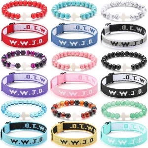 18 Pcs WWJD Braided Christian Cross Bracelets Beaded Stretch WWJD Adjustable Jesus Bracelets Wristbands for Women Men What Would Jesus Do Religious Rope Jewelry Faith Pendant Gift