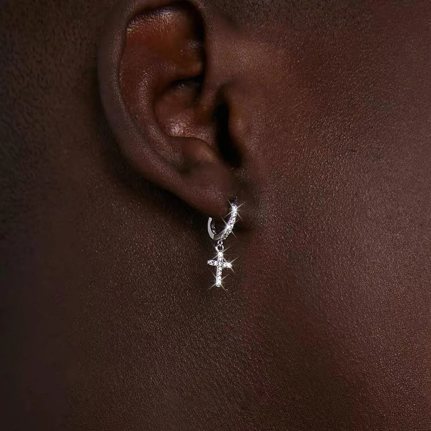 18k Gold Plated Cross Hoop Earrings for Women Men - Rhinestone Gold Silver Dangle Earrings, Small Huggie Hoops, Lightweight Cross Jewelry