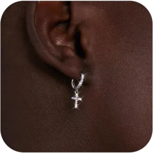 18k Gold Plated Cross Hoop Earrings for Women Men - Rhinestone Gold Silver Dangle Earrings, Small Huggie Hoops, Lightweight Cross Jewelry