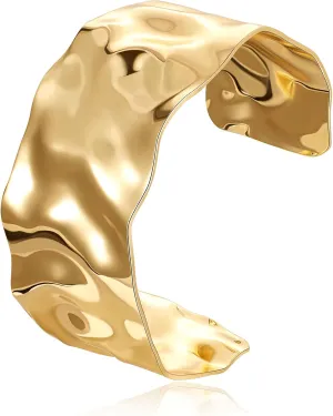 18K Gold Plated Cuff Bracelets for Women Open Adjustable Gold Cuff Bangle Bracelets Thick Hammered Wrist Cuff Bracelets Thin Minimalist Gold Cuff Bracelet