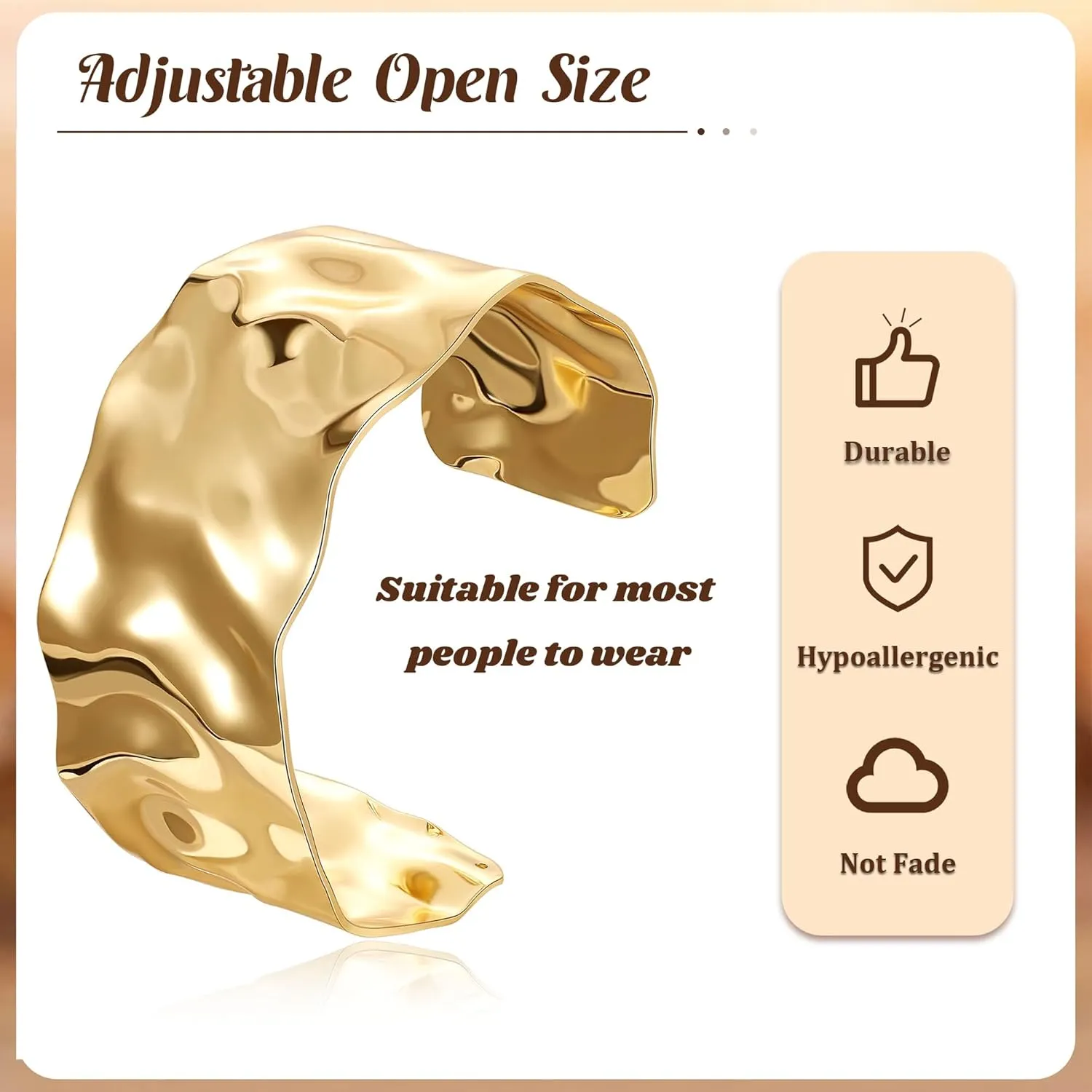 18K Gold Plated Cuff Bracelets for Women Open Adjustable Gold Cuff Bangle Bracelets Thick Hammered Wrist Cuff Bracelets Thin Minimalist Gold Cuff Bracelet