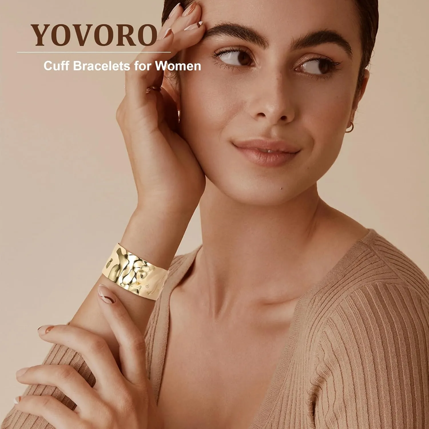 18K Gold Plated Cuff Bracelets for Women Open Adjustable Gold Cuff Bangle Bracelets Thick Hammered Wrist Cuff Bracelets Thin Minimalist Gold Cuff Bracelet