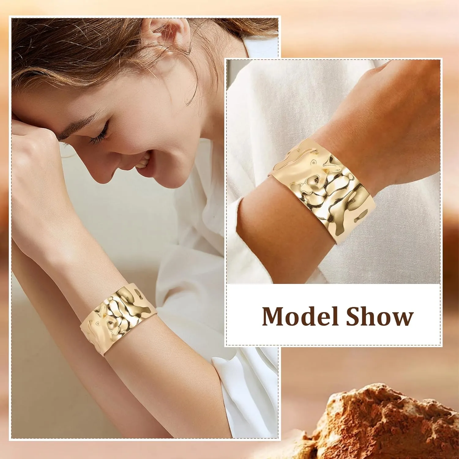 18K Gold Plated Cuff Bracelets for Women Open Adjustable Gold Cuff Bangle Bracelets Thick Hammered Wrist Cuff Bracelets Thin Minimalist Gold Cuff Bracelet