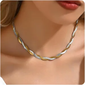 18K Gold Plated Snake Chain Herringbone Necklace Layered Choker Chain Necklaces for Women Dainty Dot Pendant Necklaces Waterproof Jewelry