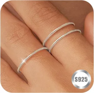 1mm S925 Sterling Silver Rings for Women Non Tarnish 14K Gold Filled Thin Stackable Thumb Rings Set for Men Pinky Stacking Dainty Knuckle Band Cute Ring Jewelry Gift Comfort Fit Size 6 to 10