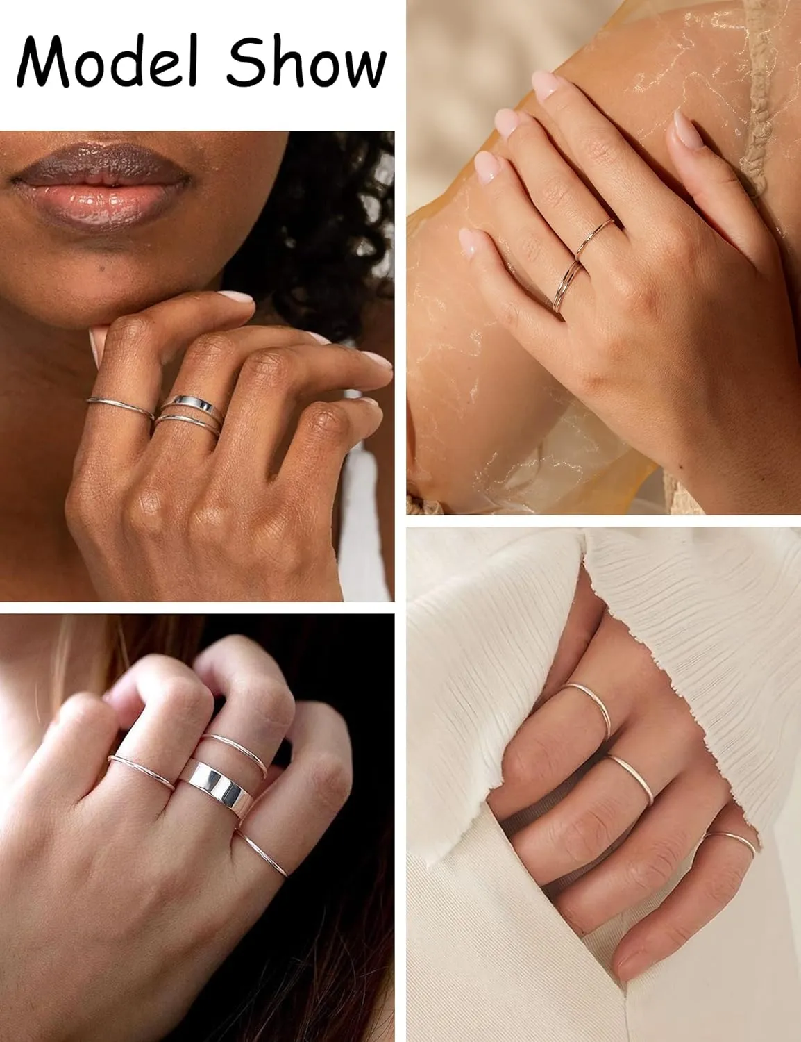 1mm S925 Sterling Silver Rings for Women Non Tarnish 14K Gold Filled Thin Stackable Thumb Rings Set for Men Pinky Stacking Dainty Knuckle Band Cute Ring Jewelry Gift Comfort Fit Size 6 to 10
