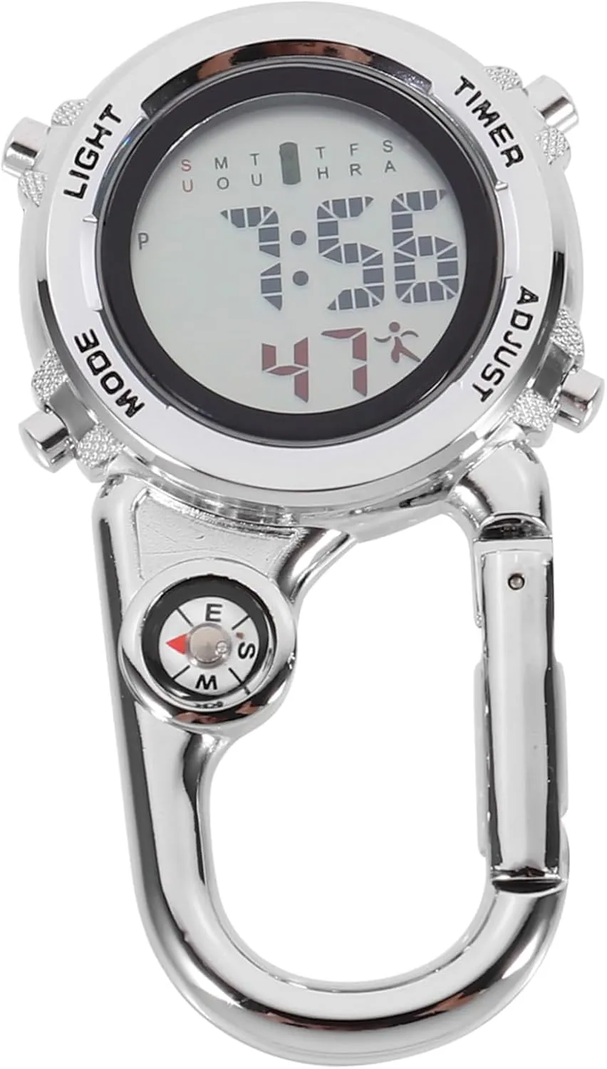 1Pc Multi Purpose Climbing Watch with Compass Carabiner Versatile Hanging Pocket Watch for Outdoor Activities Date Display for Hiking and Camping