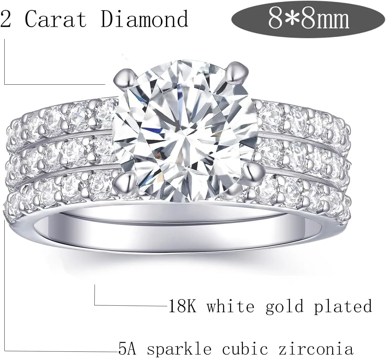 2 CT Round/Cushion Cubic Zirconia Engagement Rings for Women, 18K White Gold Plated Fake Diamond Wedding Engagement Promise Bridal Wedding Rings Set for Her Lover Wife Girlfriend Gifts