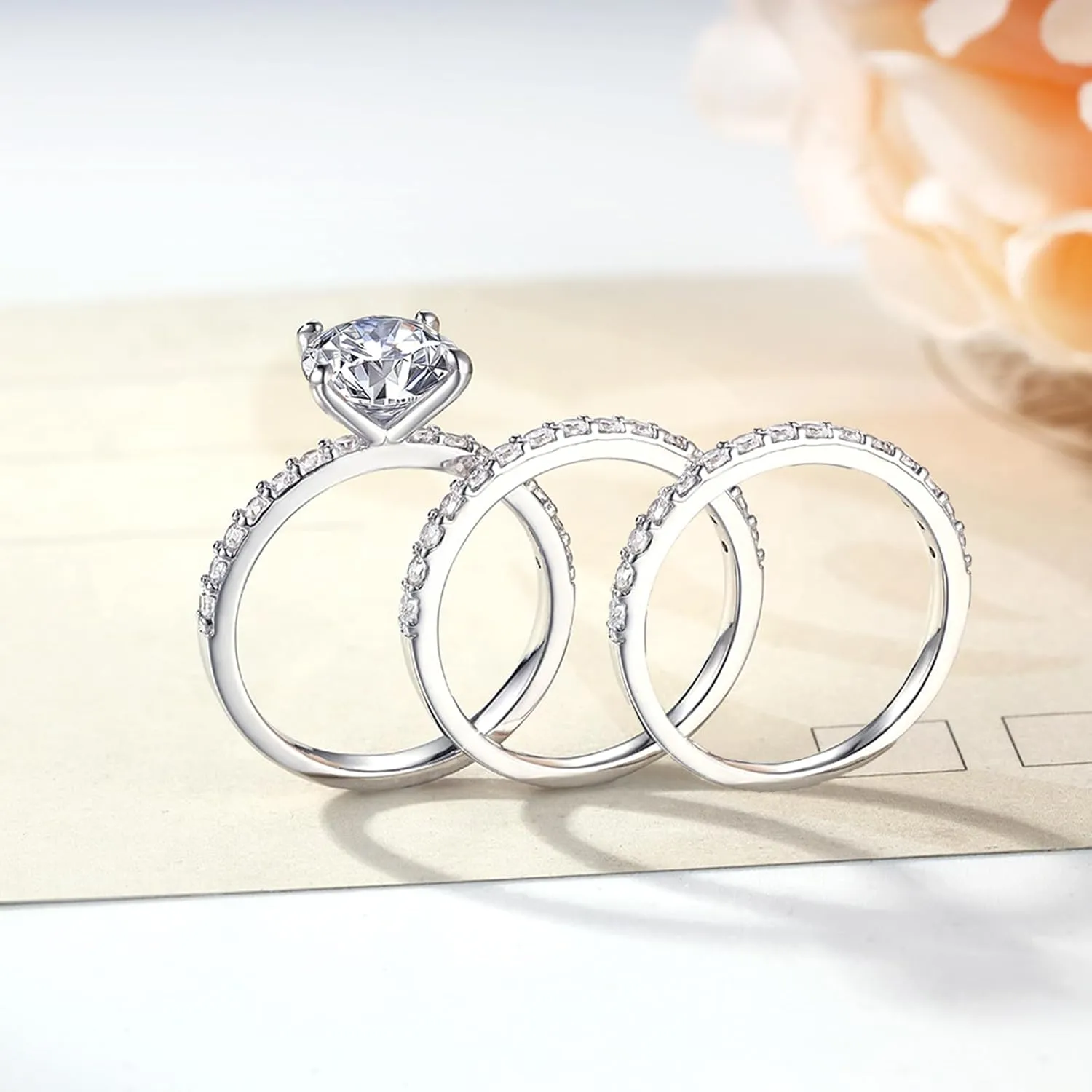 2 CT Round/Cushion Cubic Zirconia Engagement Rings for Women, 18K White Gold Plated Fake Diamond Wedding Engagement Promise Bridal Wedding Rings Set for Her Lover Wife Girlfriend Gifts