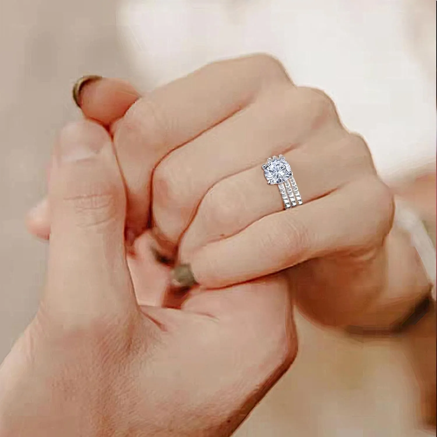 2 CT Round/Cushion Cubic Zirconia Engagement Rings for Women, 18K White Gold Plated Fake Diamond Wedding Engagement Promise Bridal Wedding Rings Set for Her Lover Wife Girlfriend Gifts