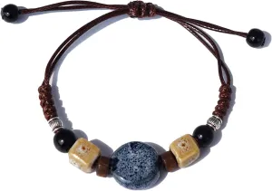 2 Handmade Green Boho Bracelets for Women, Bohemian Ceramic Beads Bracelets for Friends, Trendy Porcelain Stone Beaded Bracelets for Sisters