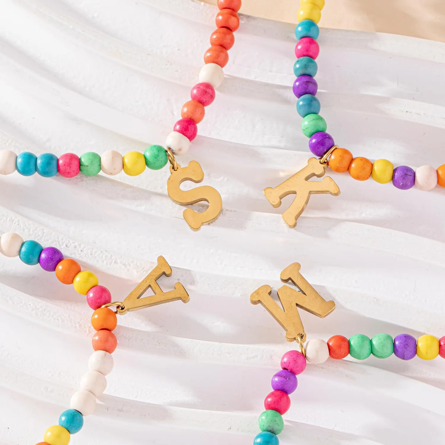 2 Initial Necklaces for Women 1 Colorful Beaded Choker 1 Gold Plated Name Letter Necklaces Cute Trendy Initial Necklace Jewelry for Gifts
