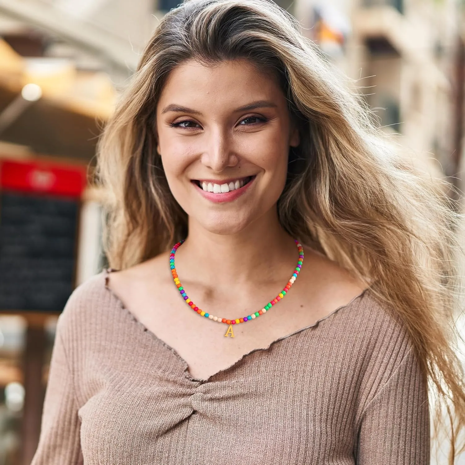 2 Initial Necklaces for Women 1 Colorful Beaded Choker 1 Gold Plated Name Letter Necklaces Cute Trendy Initial Necklace Jewelry for Gifts
