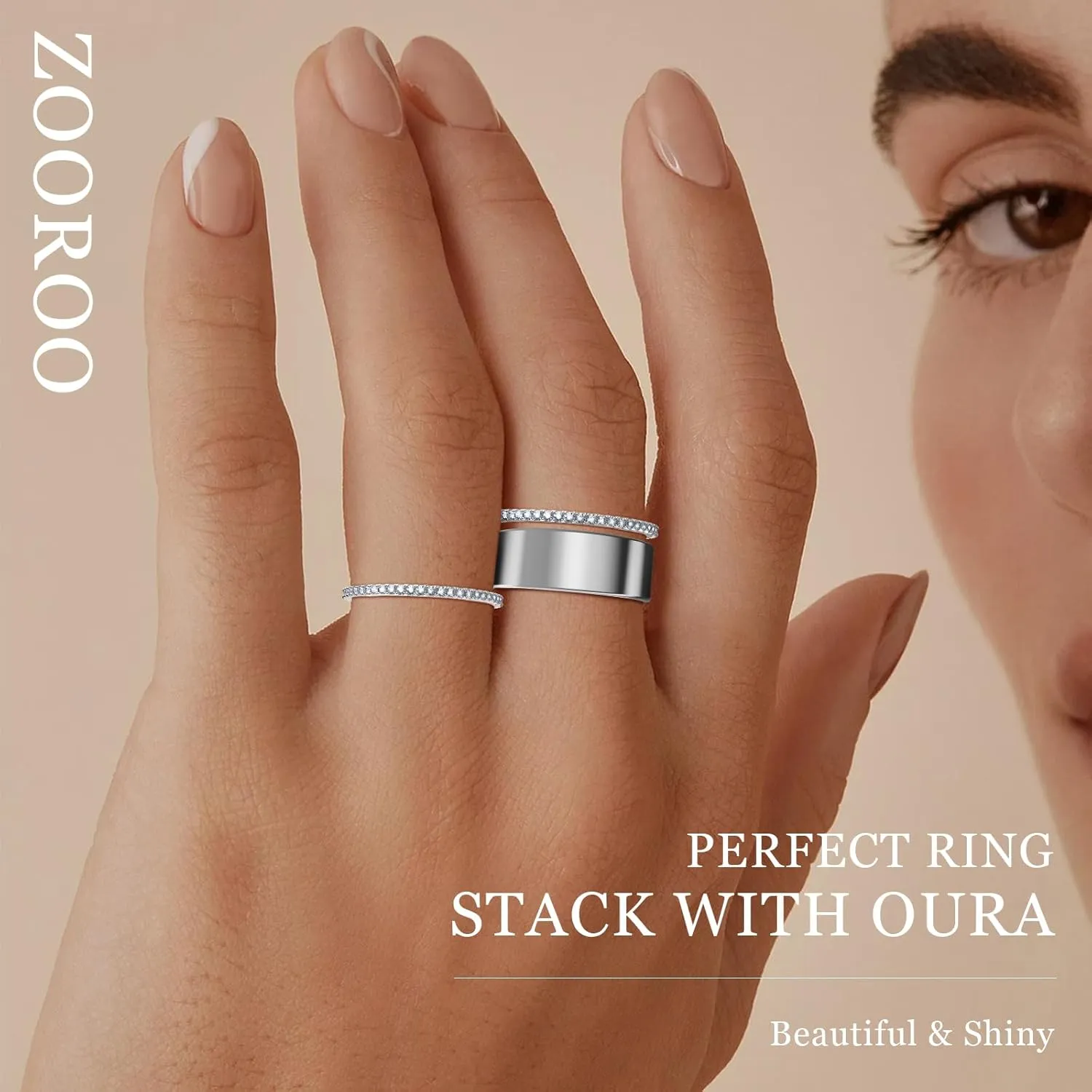 2-Pack 14K Gold Plated Stacking Rings for Oura Gen 4/Oura Gen 3, Cubic Zirconia Simulated Diamond Oura Ring Stack for Women