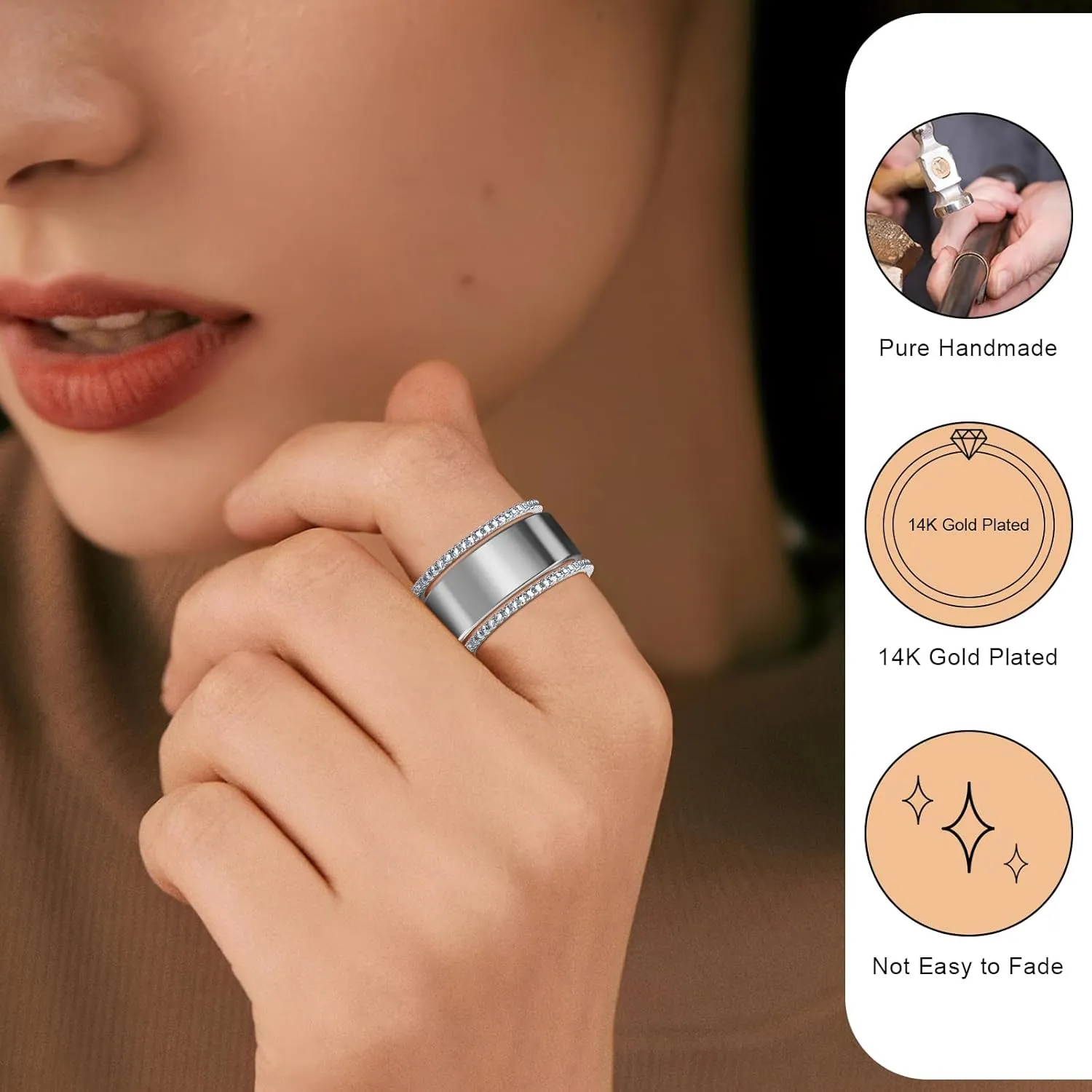 2-Pack 14K Gold Plated Stacking Rings for Oura Gen 4/Oura Gen 3, Cubic Zirconia Simulated Diamond Oura Ring Stack for Women