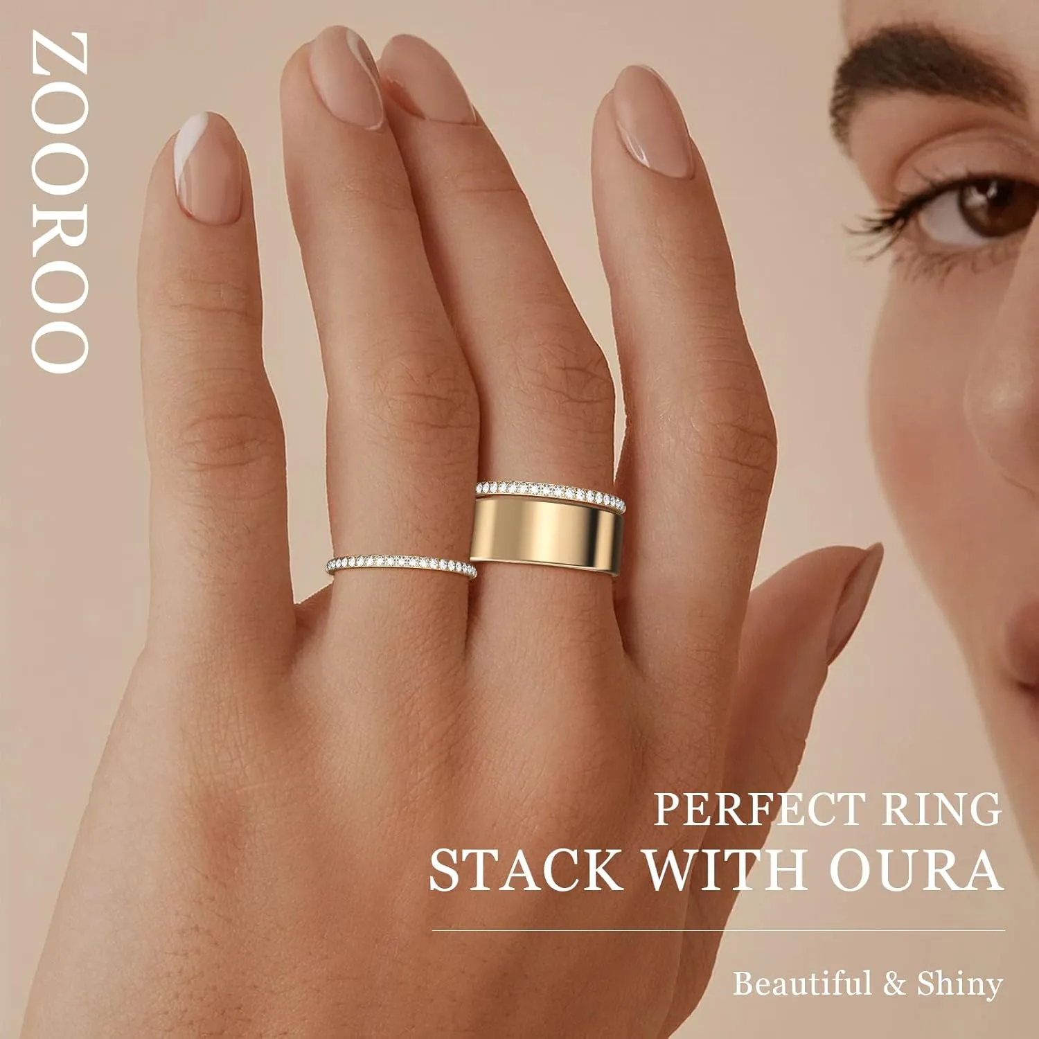 2-Pack 14K Gold Plated Stacking Rings for Oura Ring Gen 4/Oura Ring Gen 3, Cubic Zirconia Simulated Diamond Oura Stack Rings for Women