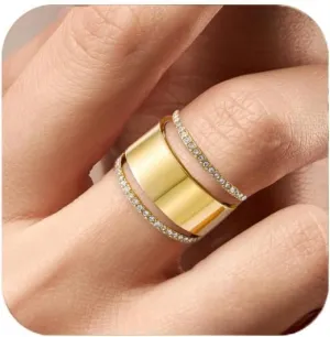 2-Pack Gold Stackable Rings for Smart Rings, 14K Gold Plated Rings Cubic Zirconia Ring Stacking for Women