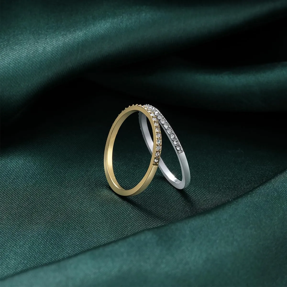 2-Pack Gold Stackable Rings for Smart Rings, 14K Gold Plated Rings Cubic Zirconia Ring Stacking for Women