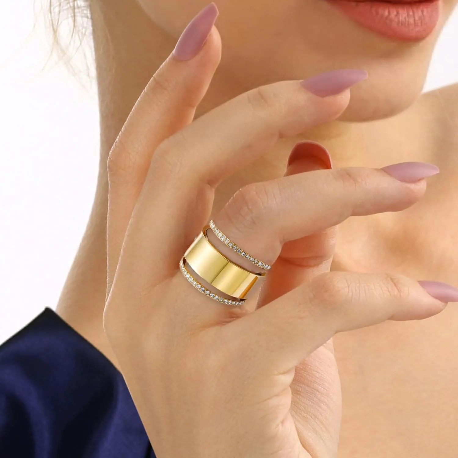 2-Pack Gold Stackable Rings for Smart Rings, 14K Gold Plated Rings Cubic Zirconia Ring Stacking for Women