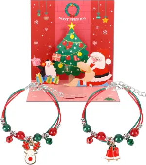 2 Pack Women's Christmas Bracelets Christmas Jewelry Gift Sets, Santa Reindeer Christmas Tree Bracelets Xmas Jewelry Bracelets Christmas Gift for Women Girl