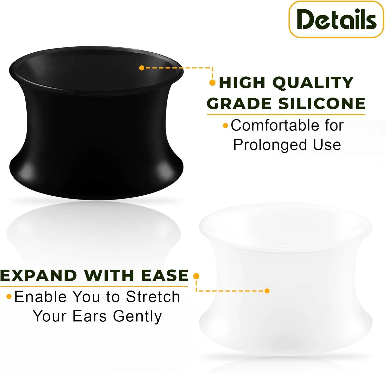 2 Pairs Silicone Black White Double Flared Saddle Thin Piercing Jewelry Stretcher Ear Plugs Earring Lobe flesh Tunnel