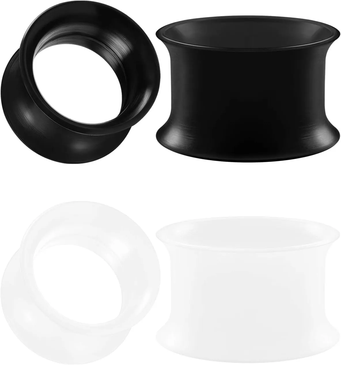 2 Pairs Silicone Black White Double Flared Saddle Thin Piercing Jewelry Stretcher Ear Plugs Earring Lobe flesh Tunnel