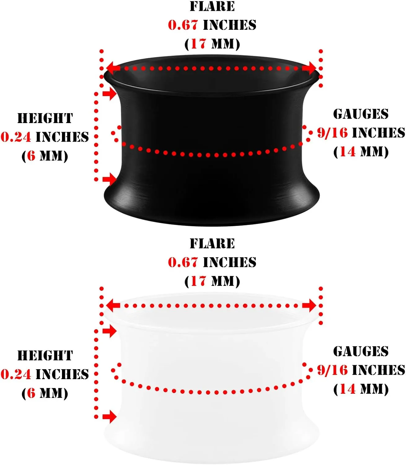 2 Pairs Silicone Black White Double Flared Saddle Thin Piercing Jewelry Stretcher Ear Plugs Earring Lobe flesh Tunnel