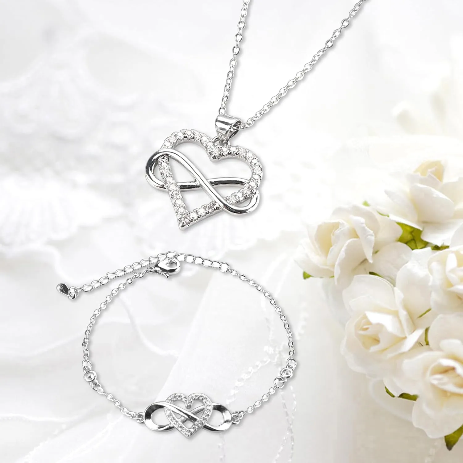 2 Pcs Infinity Love Necklace and Bracelet Jewelry Sets Gifts for Women