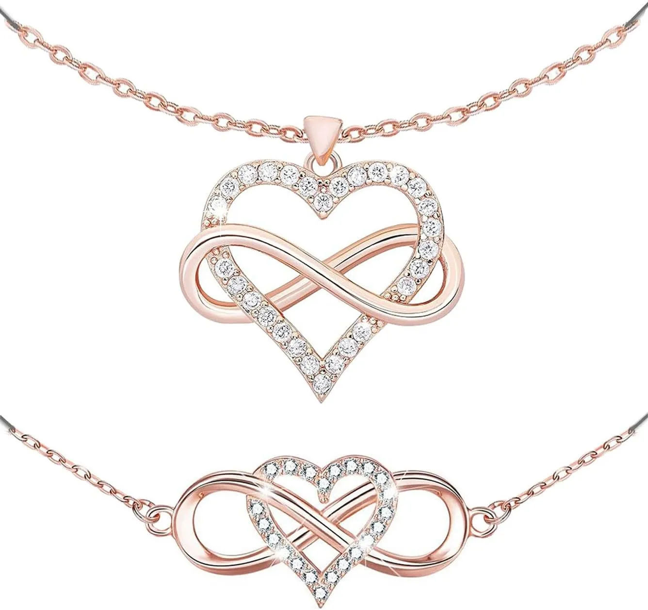 2 Pcs Infinity Love Necklace and Bracelet Jewelry Sets Gifts for Women