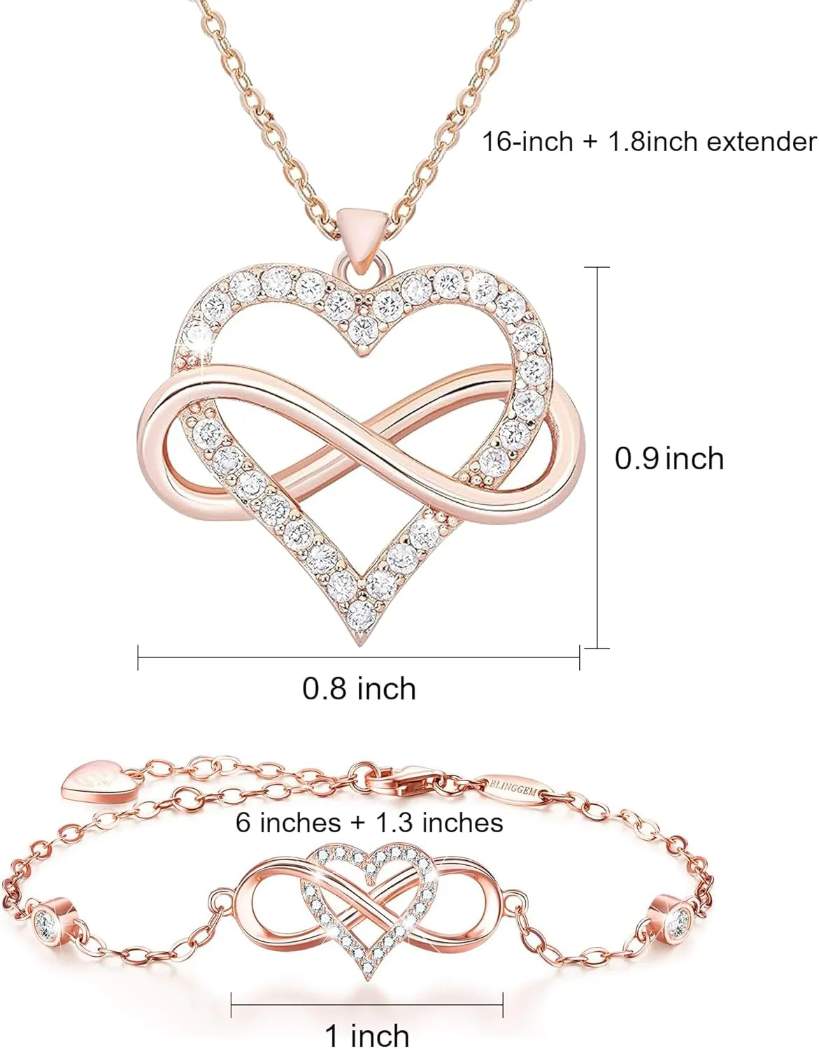 2 Pcs Infinity Love Necklace and Bracelet Jewelry Sets Gifts for Women
