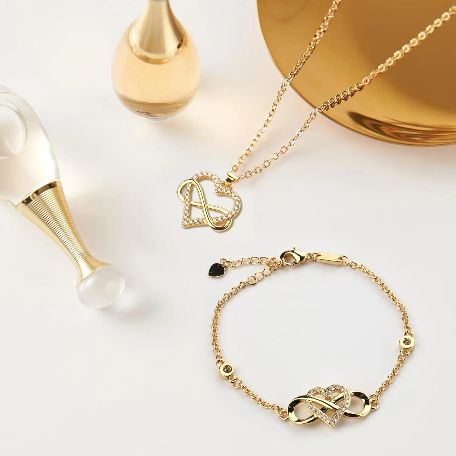 2 Pcs Infinity Love Necklace and Bracelet Jewelry Sets Gifts for Women