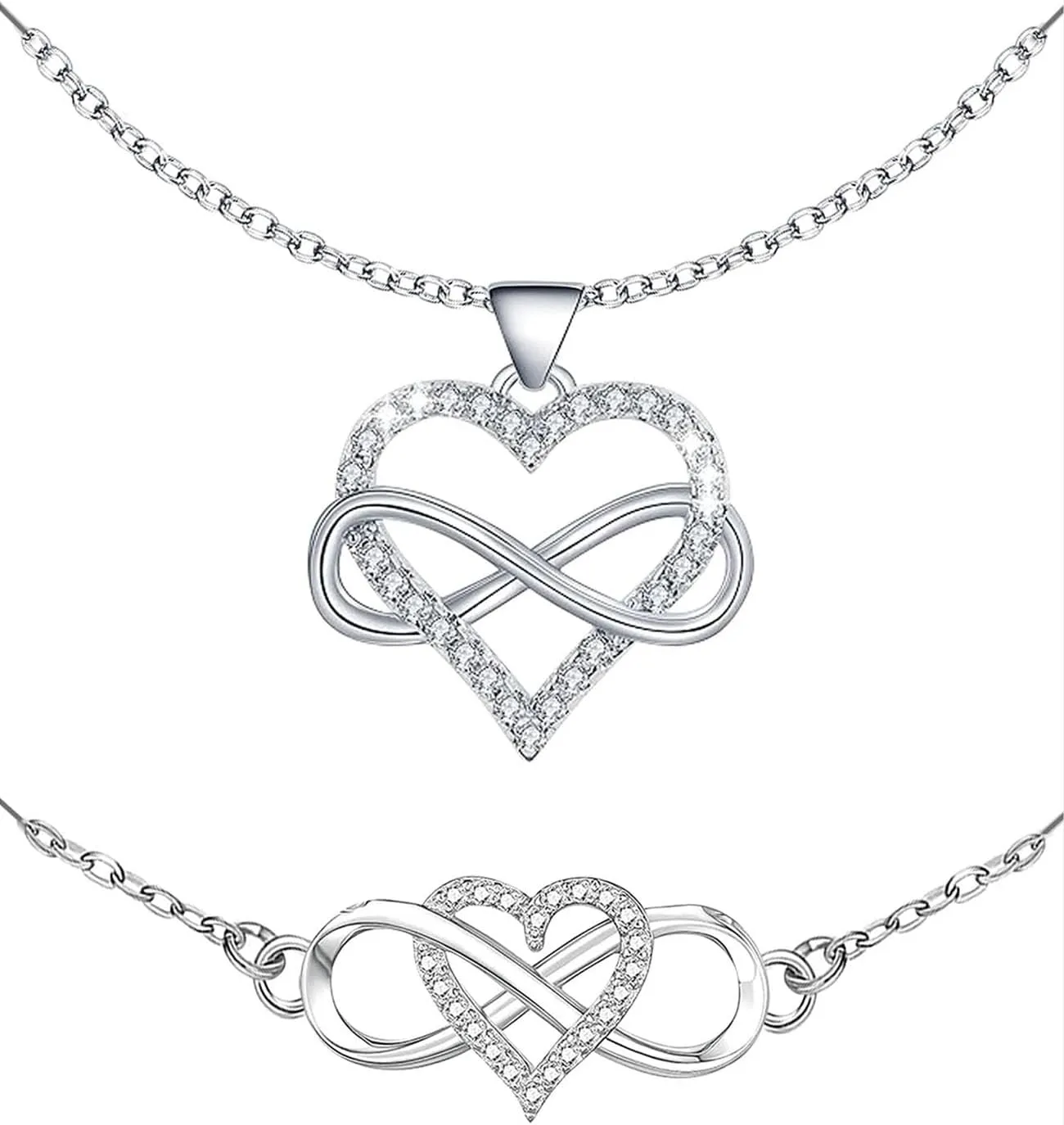 2 Pcs Infinity Love Necklace and Bracelet Jewelry Sets Gifts for Women