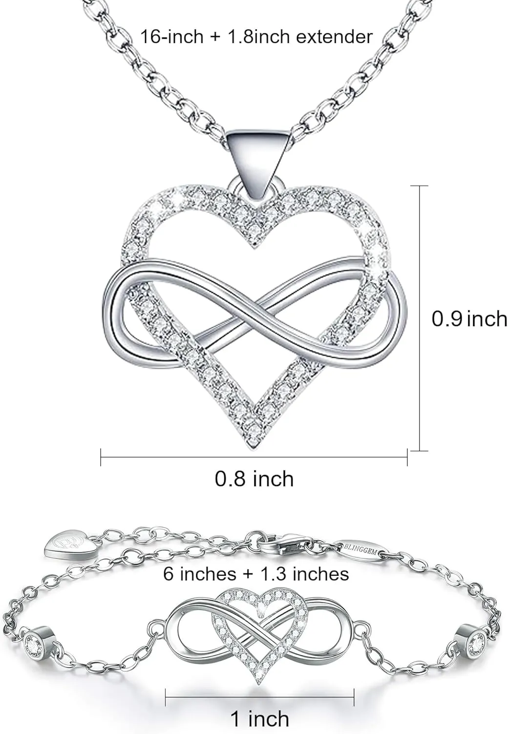 2 Pcs Infinity Love Necklace and Bracelet Jewelry Sets Gifts for Women